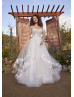 Spaghetti Straps Ivory Lace Pleated Tulle Chic Wedding Dress